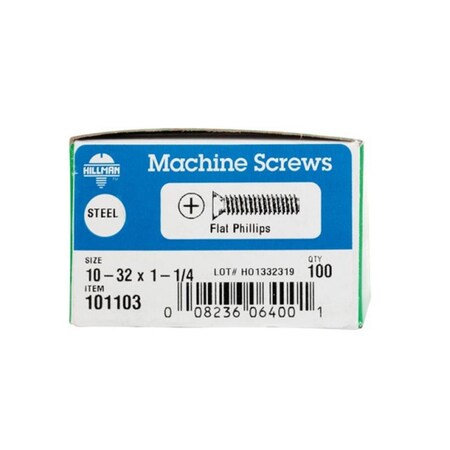 Hillman #10-32 x 1-1/4 in Phillips Flat Machine Screw, Zinc Plated Steel 5321286